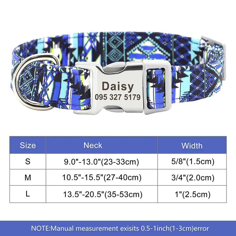 Personalized Nylon Dog Collar Customized Pet Collar Engraved ID Tag Nameplate Buckle for Small Medium Large Dogs Pitbull Pug