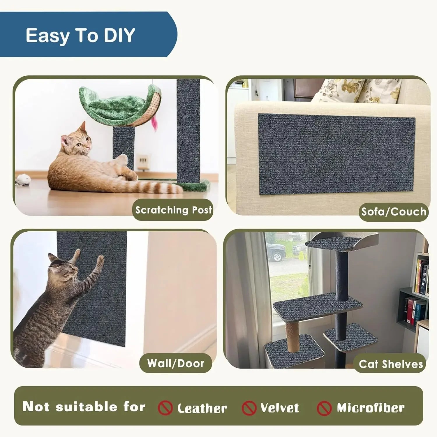 Self-Adhesive Cat Scratching Mat Trimmable Cat Carpet Cat Scratching Carpet Corner Wall Cat DIY Scratch Sofa Furniture Protector