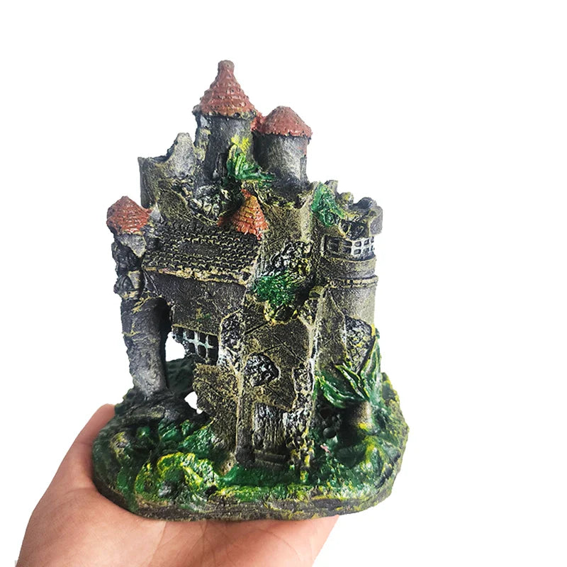 Resin Artificial Fish Tank Ancient Castle Decoration Aquarium Rock Cave Building Decoration Aquatic Landscaping Ornament Decor