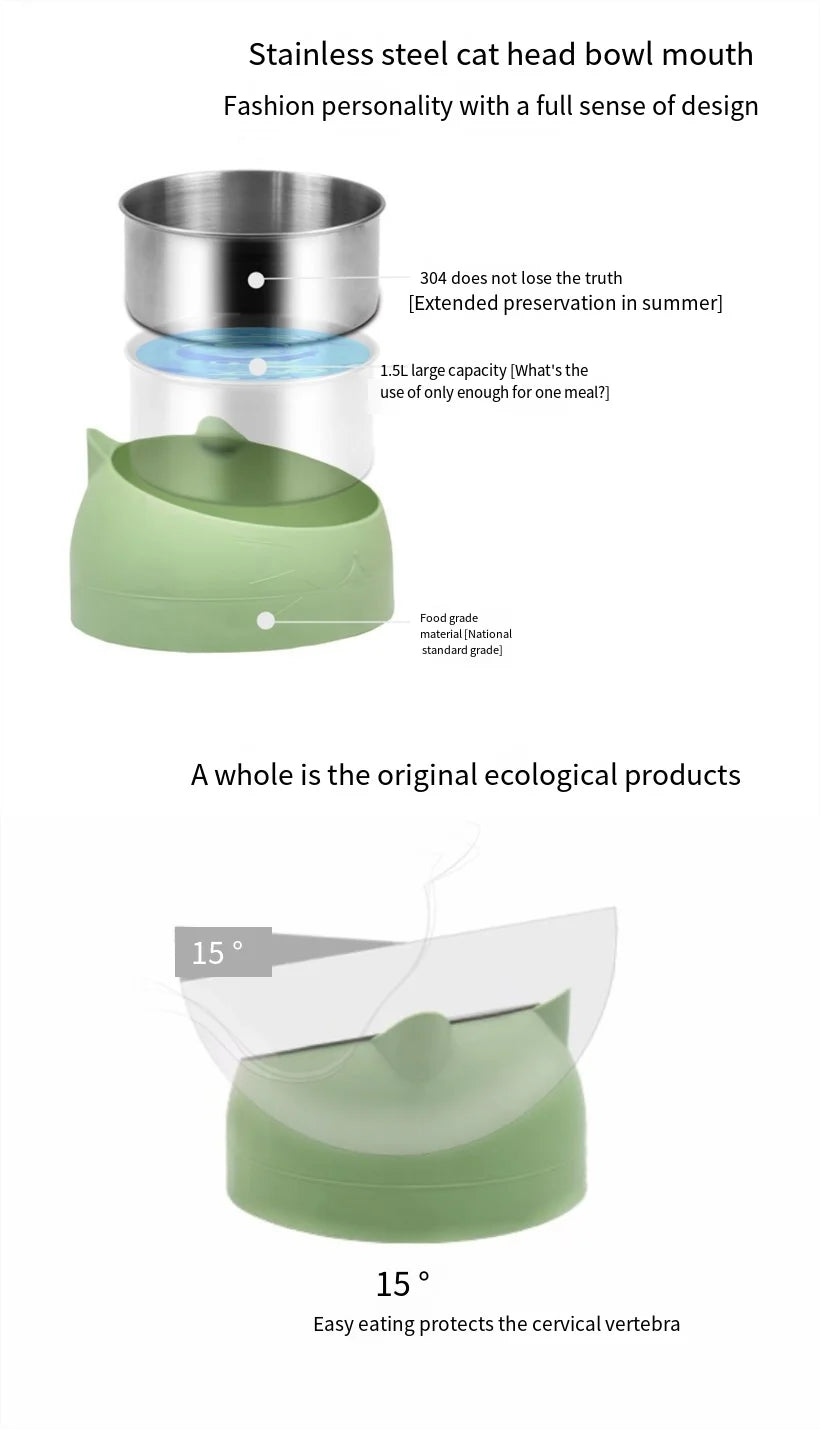 Cat Dog Bowl 15 Degrees Raised Stainless Steel Non Slip Puppy Base Cat Food Drinking Water Feeder Tilt Safeguard Neck Pet Bowl