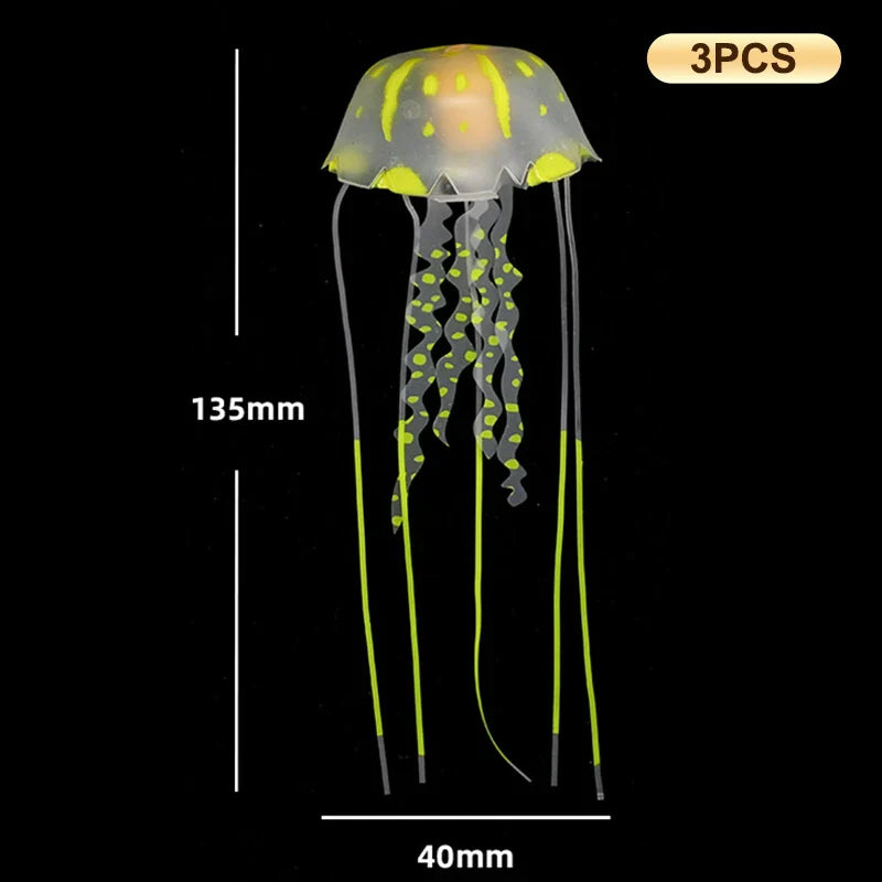 3Pcs Underwater Plant Marine Aquatic Landscape Ornament Artificial Glowing Fluorescent Jellyfish Aquarium Decoration Fish Tank