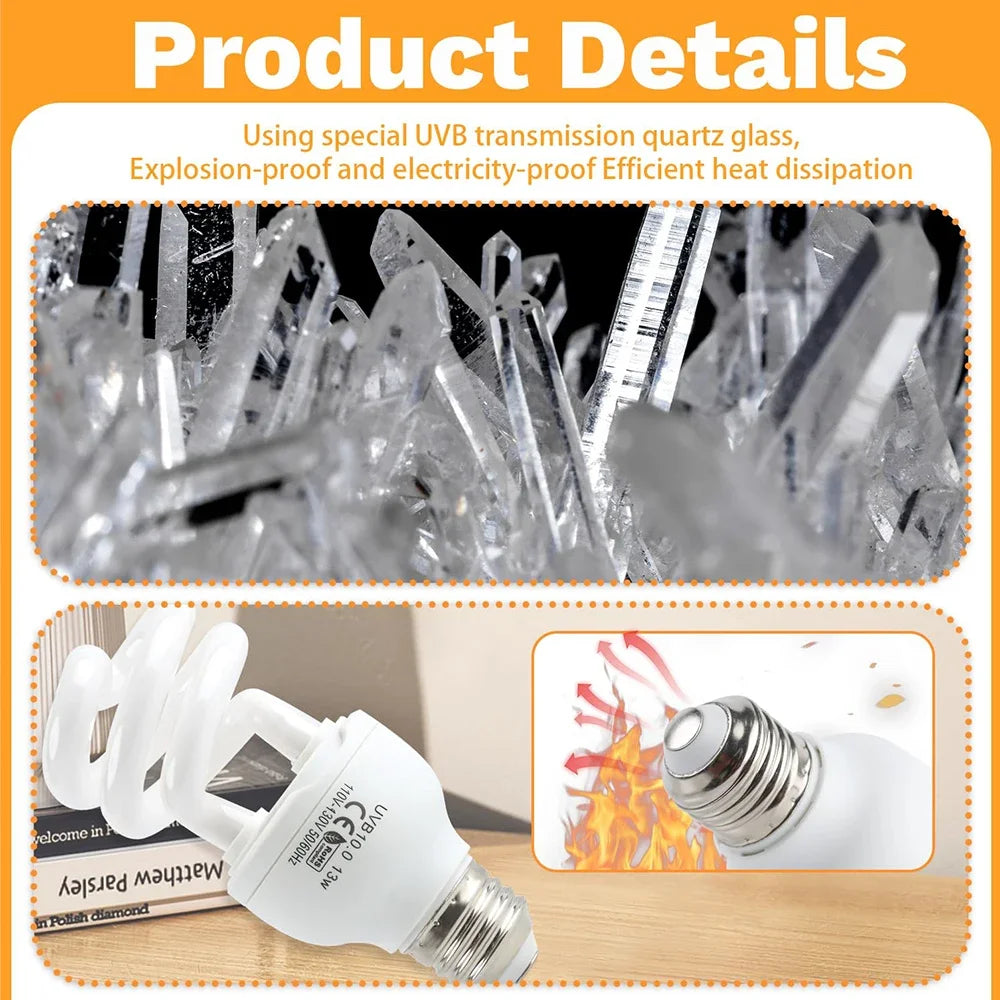 5.0/10.0/15.0 UVB Reptile Heating Lamp Lizard Calcium Supplement Lamp Energy Saving Light Bulb for Turtle Terrarium 110V/220V