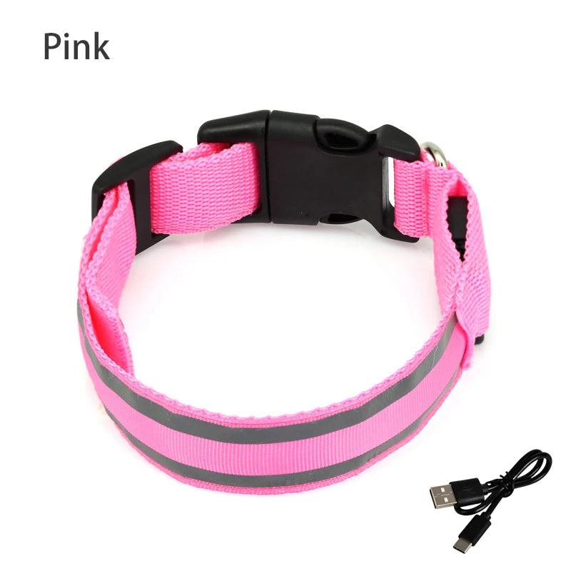 Reflective Dog Collar Luminous Night Safety Usb Rechargeable LED Dog Collar Light For Small Dogs Cat Pet Collar Para Perro XS-XL
