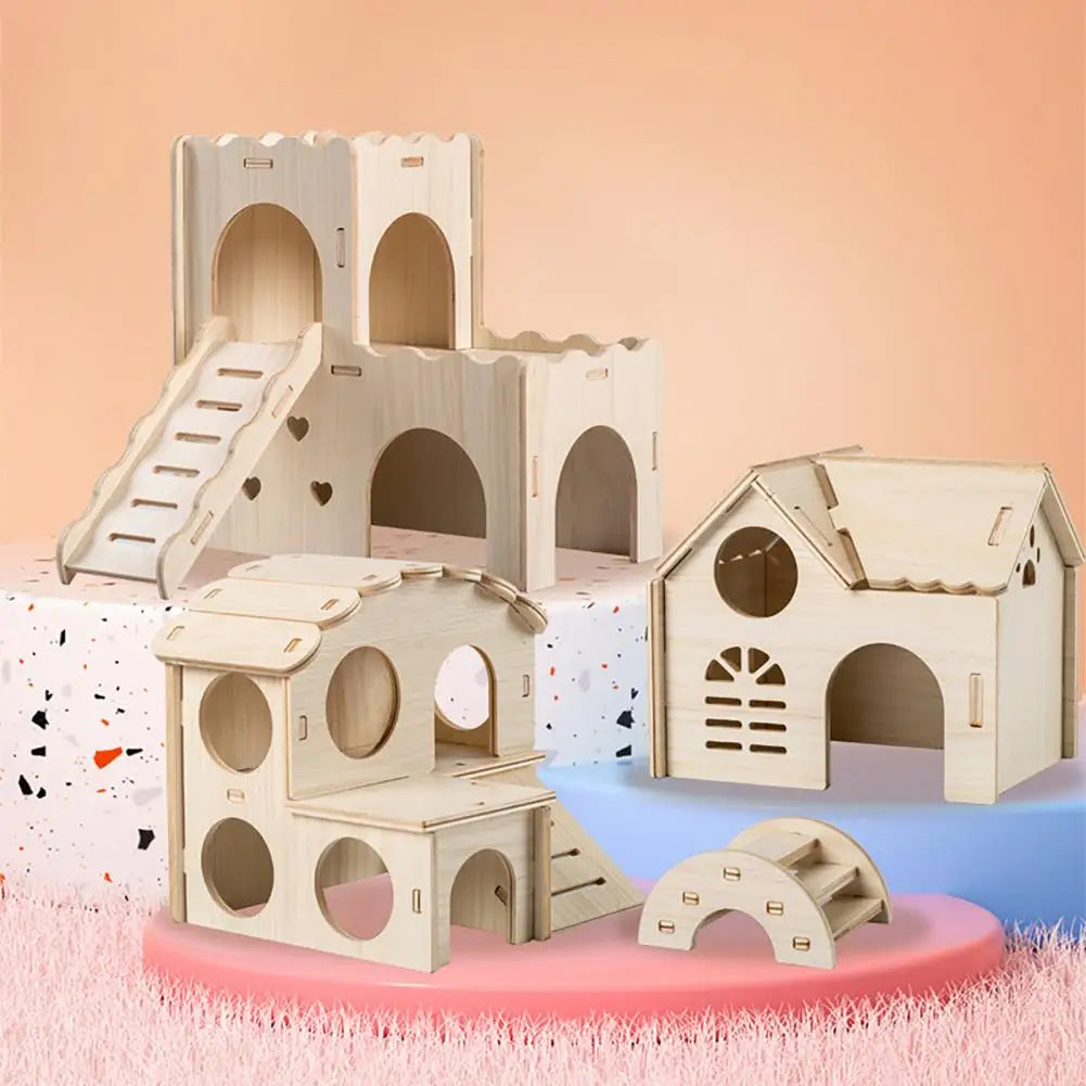 Wooden Hamster House Swing Sleeping Nest, Multi-Holes, Breathable Double Layer, Fun Toys, Small Pet Supplies