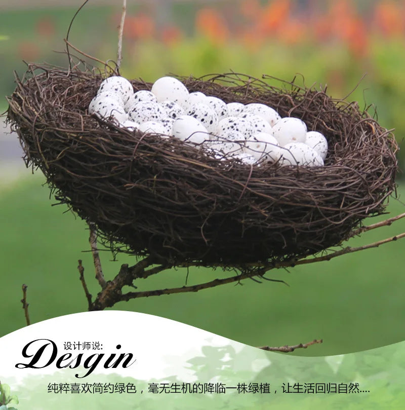 Round Rattan Bird Nest Easter Handmade DIY Craft Vine Simulation Bird Nest Egg Decor Props Home Garden Window bird house