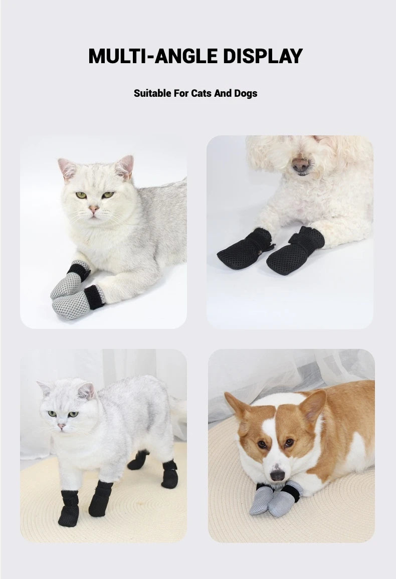 Cat Socks Anti-Scratch Protective Cats Shoes Soft Breathable Home Pet Booties With Secure Velcro Fit Noise Free Pet Supplies