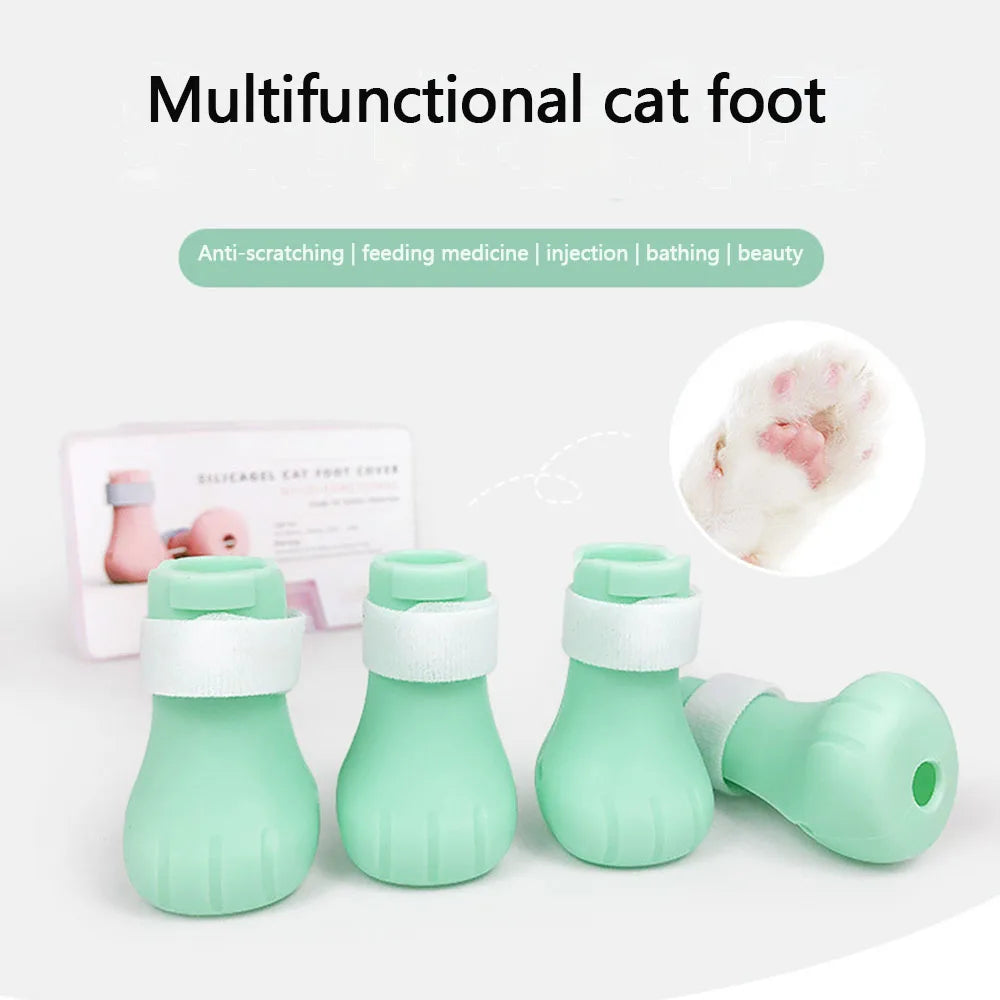 Adjustable Silicone Anti-scratch Cat Foot Shoes for Grooming Bath Washing Claw Cover Socks Cut Nails Protector Pet Grooming Tool