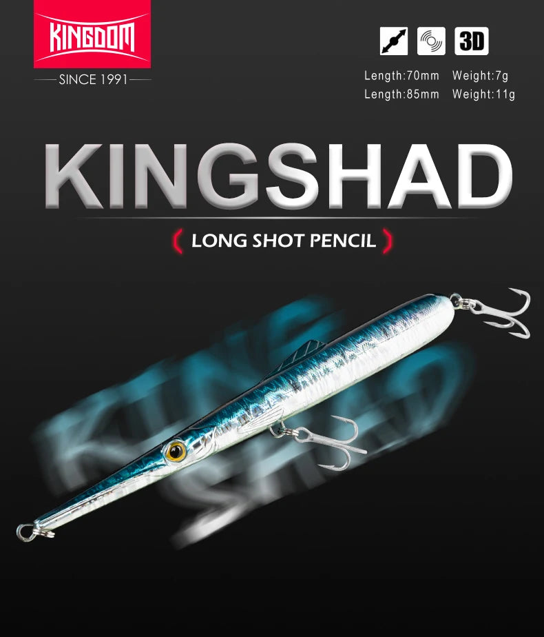 Kingdom Fishing Lures 11g 13g 30g 40g 205mm 130mm Long Casting Needle Pencil Artificial Stickbaits Sinking Floating Fishing Lure