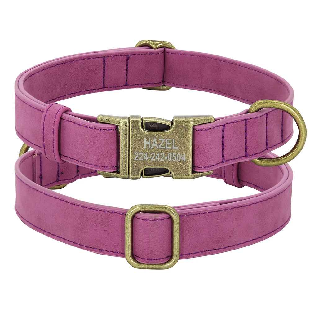 Personalized Anti-lost Dog Collar Custom Dog ID Tag Collars Soft PU Leather Pet Collars Free Engraved Metal Buckle For Bulldog