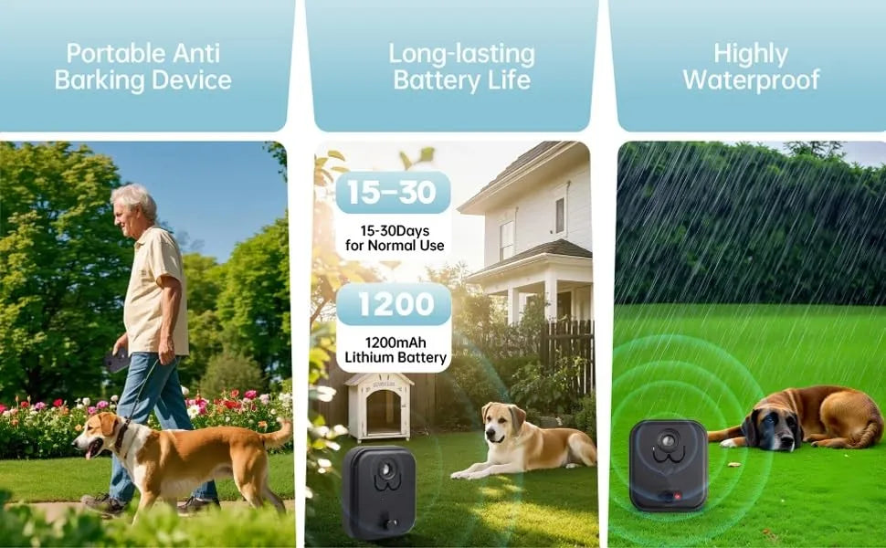 Ultrasonic Dog Bark Deterrent Device, Anti Barking Device up to 50Ft Range, High-Frequencyf or Dogs with 3 Modes, Indoor/Outdoor
