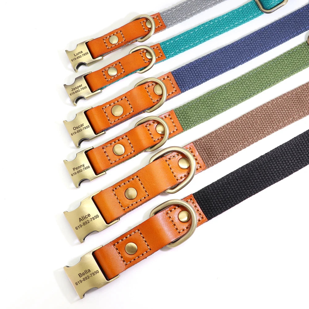 Custom Nylon Dog Collar Durable PU Leather Dog Collars Necklace Personalized Pet ID Collars for Small Medium Large Dogs Party