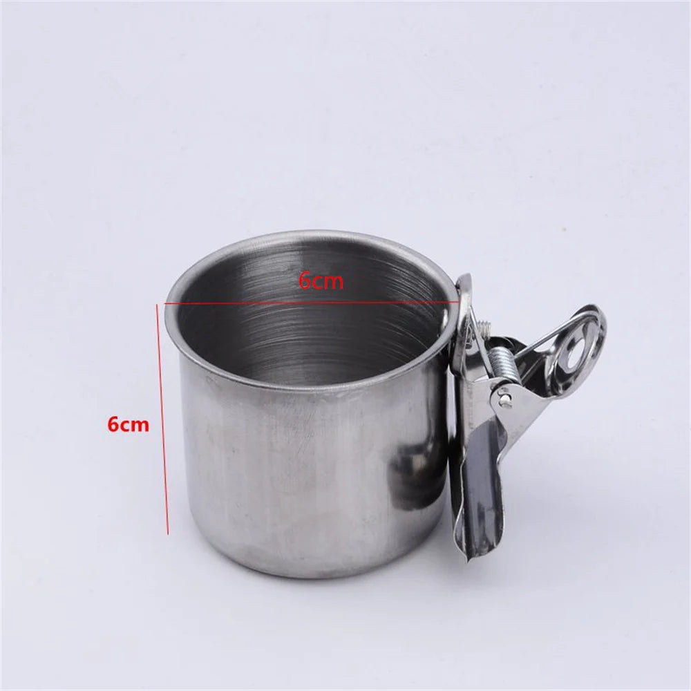 Bird Feeder Cup with Clip Stainless Steel  Double Cups Parrot Feeding Food Water Bowl Bird Cage Feeder Accessories Pet Supplies
