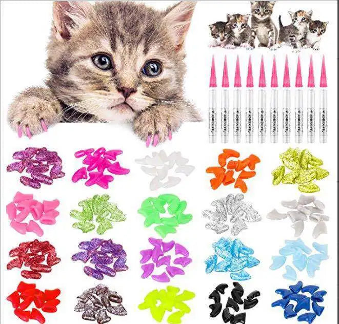 20 PCS/lot New FASHION Colorful Cat Nail Caps Soft Cat Claw Soft Paws with Free Adhesive Glue Size XS-L Gift for Pet Dog