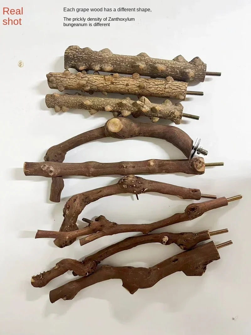 Pet Standing Stick Wild Grape Wood Pole Parrot Cockatiel Parakeet Station Board Bite Claw Grinding Toy Bird Cage Accessories