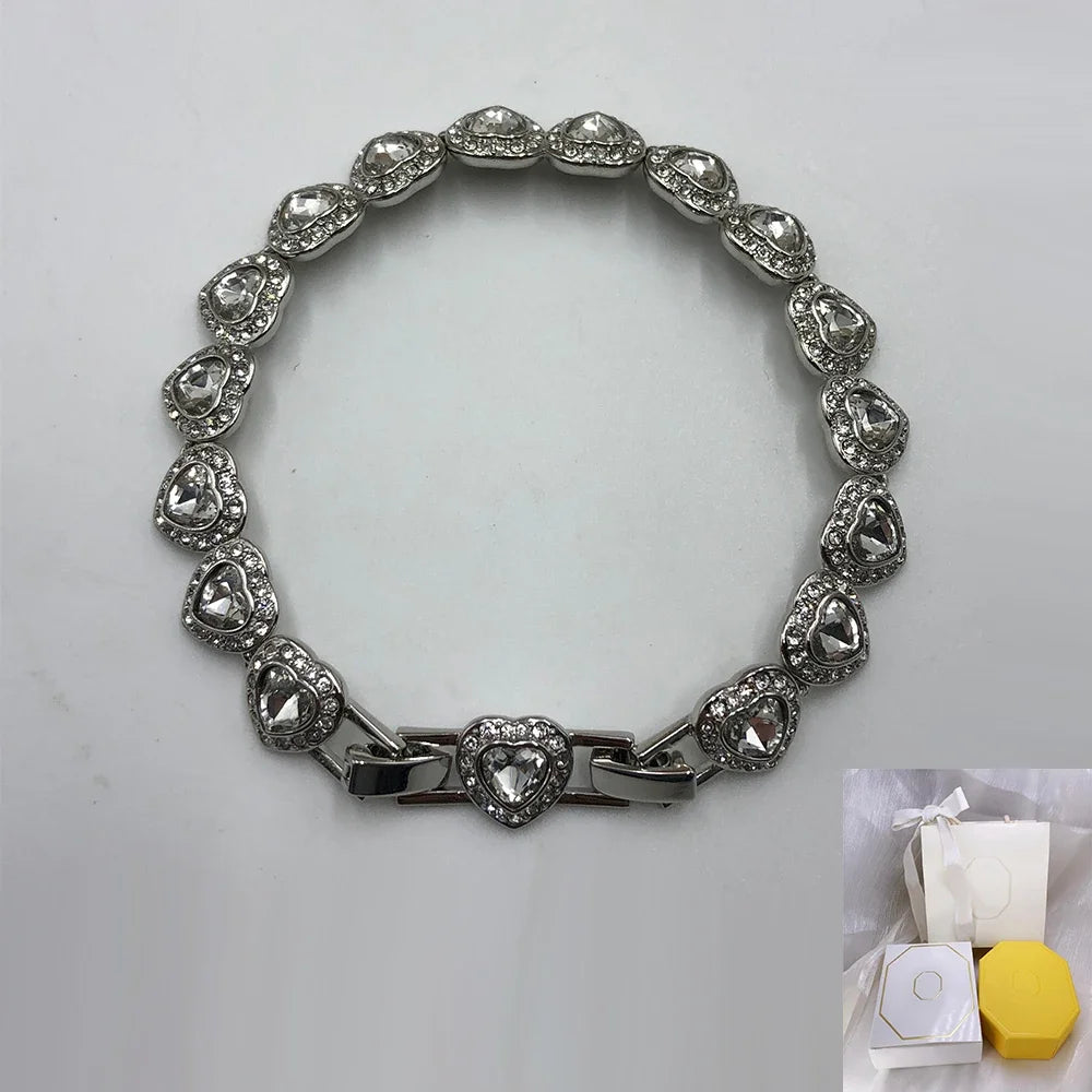 2025 New Ariana Grande Tennis Mixed Cut Heart Shaped Diamond Set White Bracelet Romantic Charm Accessories Gift