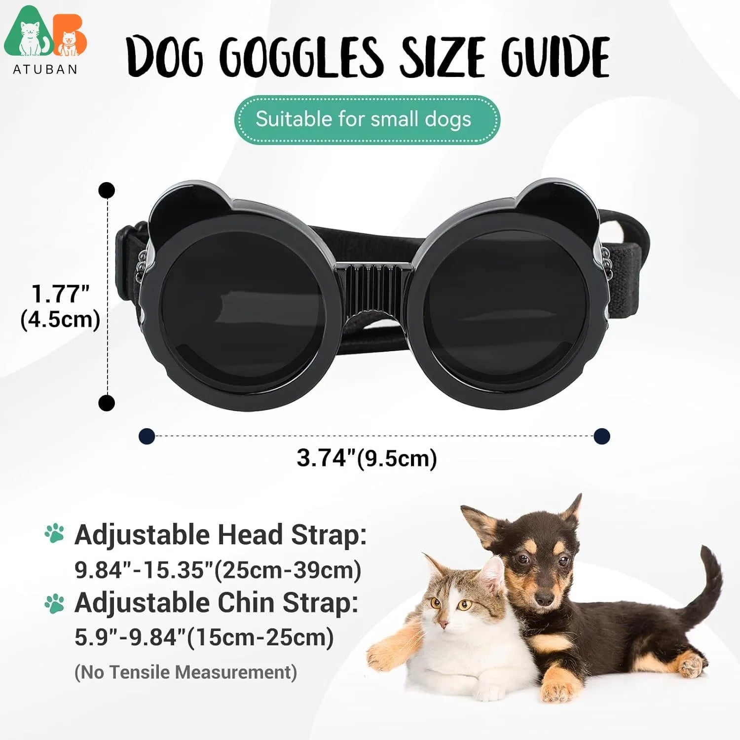ATUBAN Cat Goggles Panda Shape Dog Goggles Small Breed UV Protection Windproof Dog Eye Protection, Adjustable Straps,Breathable