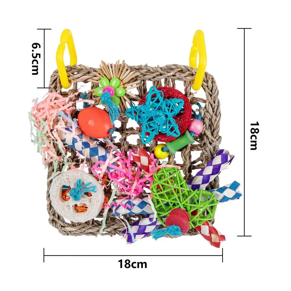 Bird Parrot Toy Natural Grass Tubes Bird Chewing Toy Parrot Cage Bite Molar Toy Parrot Cage Colorful Hanging Decoration