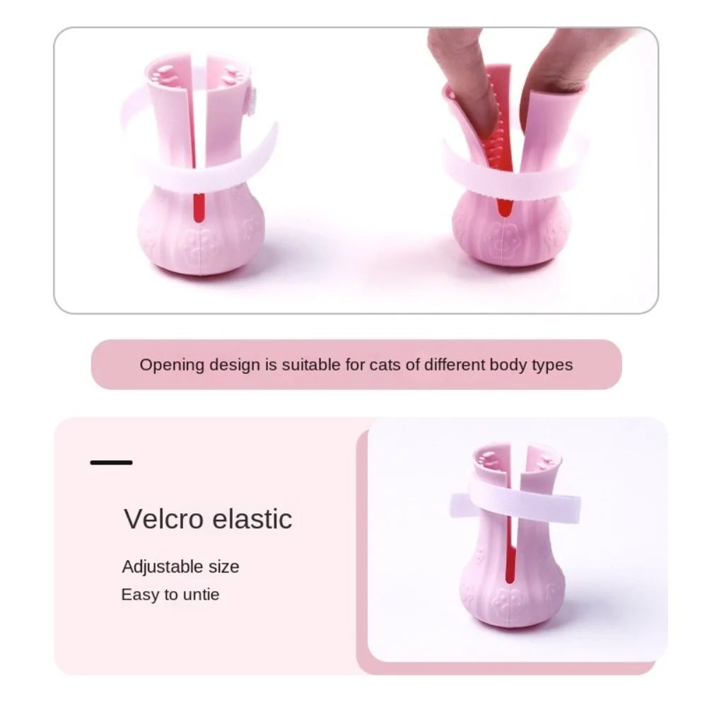 4PCS Adjustable Cat Foot Cover Silicone Multi-Color Anti-Scratch Cat Shoes Waterproof Cat Claw Protector Pet Grooming