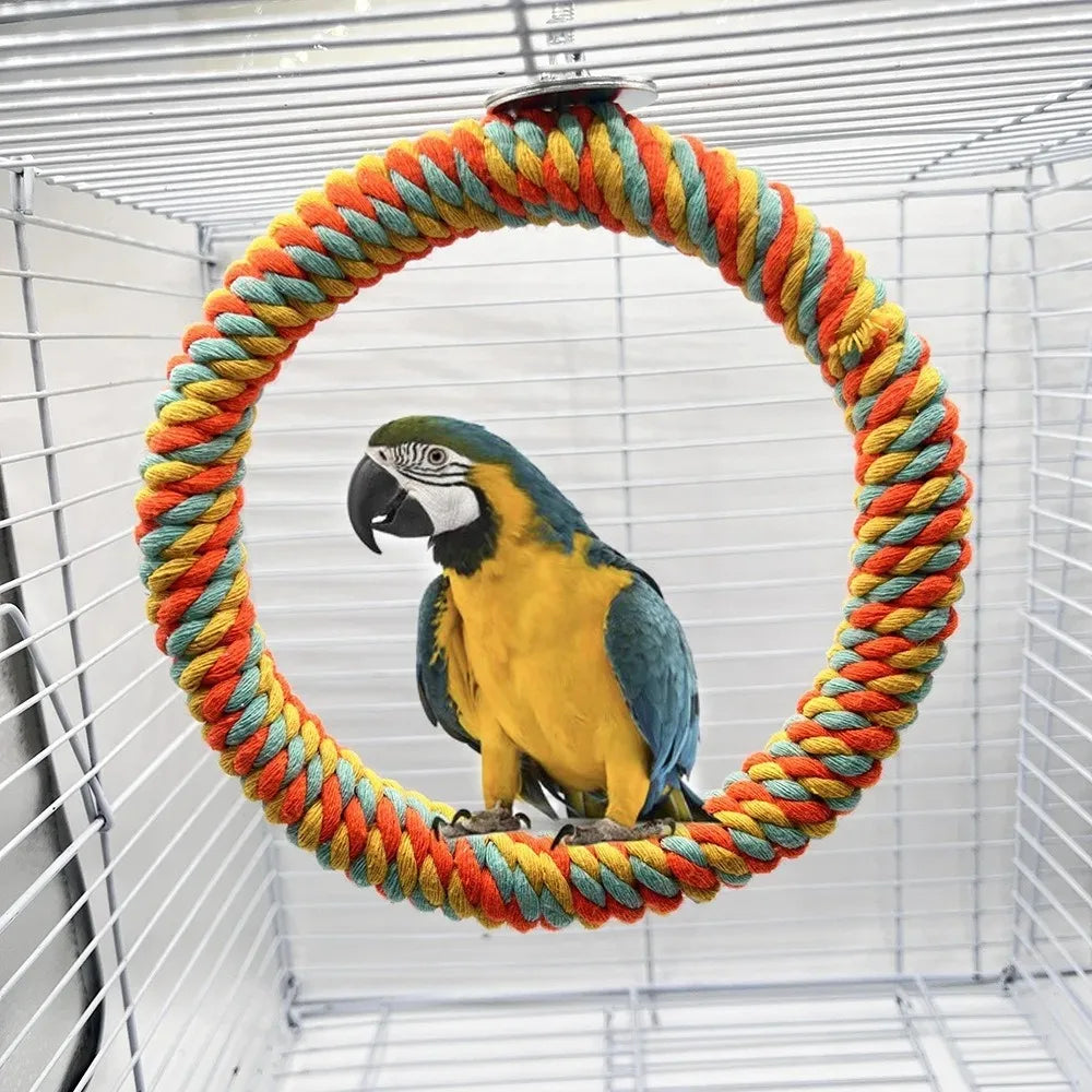 Bird Parrot Toy Cotton Rope Circle Toys Chewing Bite Parrot Perch Hanging Cage Swing Rope Ring Stand Climb Toy Bird Supplies