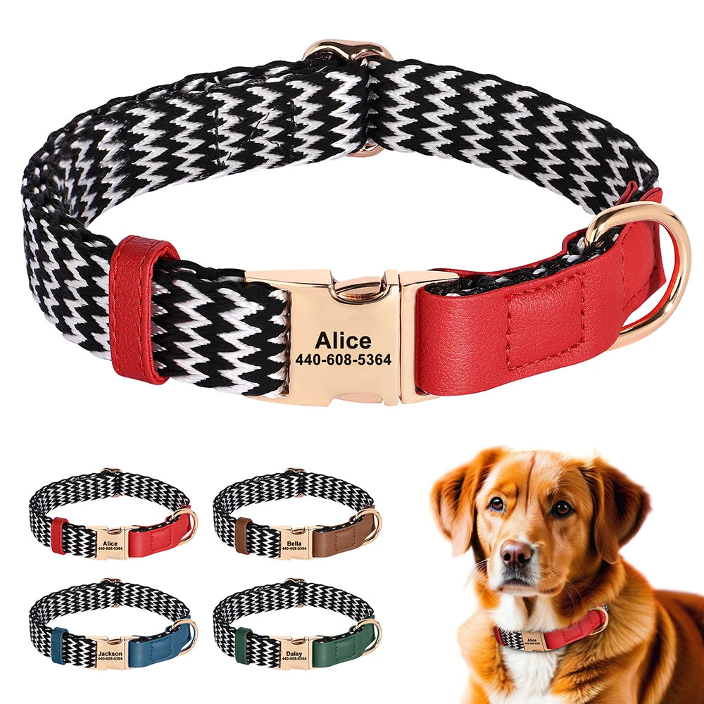Custom Nylon Dog Collar Durable PU Leather Dog Collars Necklace Personalized Pet ID Collars for Small Medium Large Dogs Party
