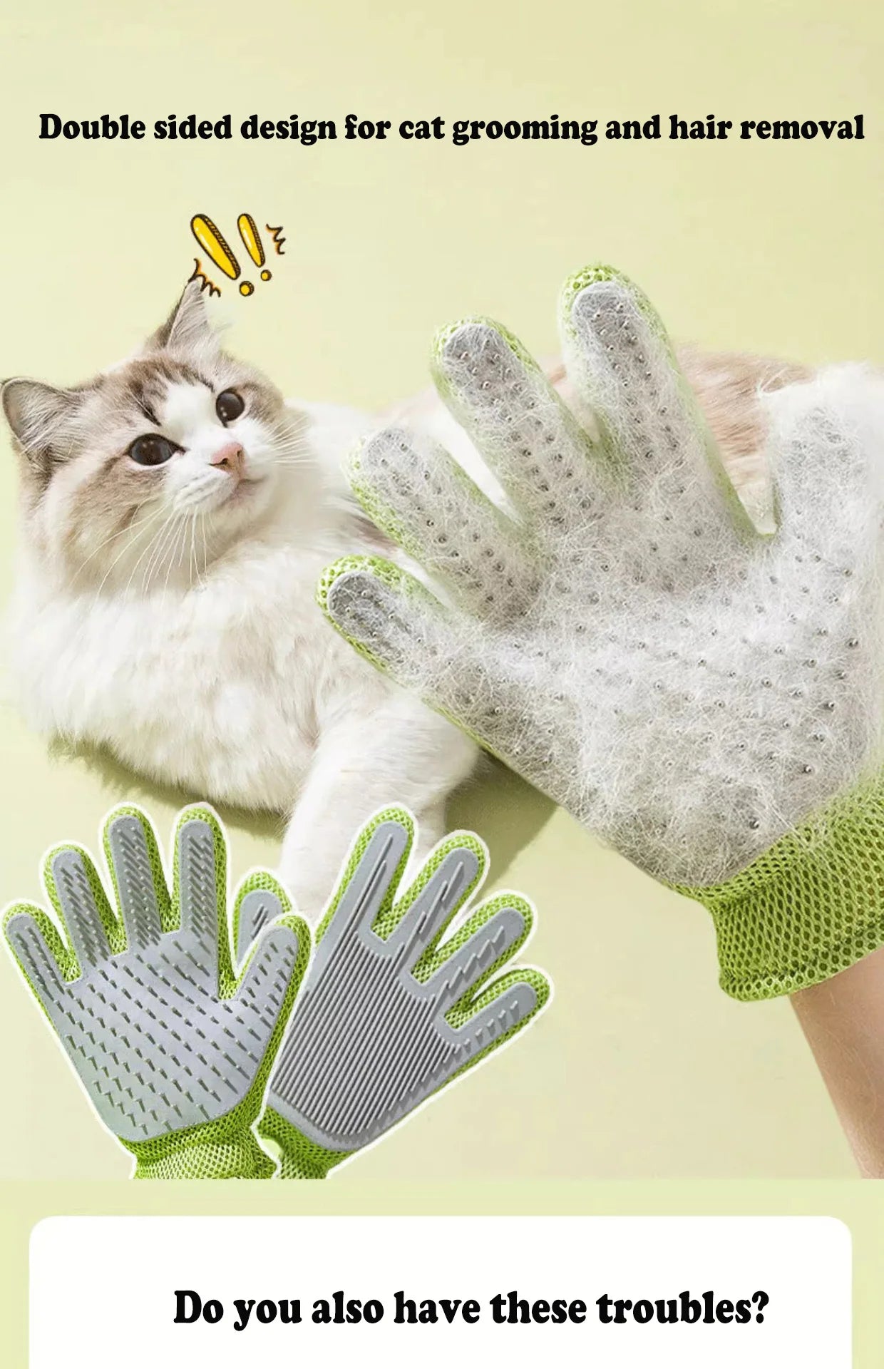 2-in-1 Double Sided Cat Grooming Gloves Bionic Tongue Comb Striped Massage for Shedding Sofa Clothes Breathable Anti-Scratch