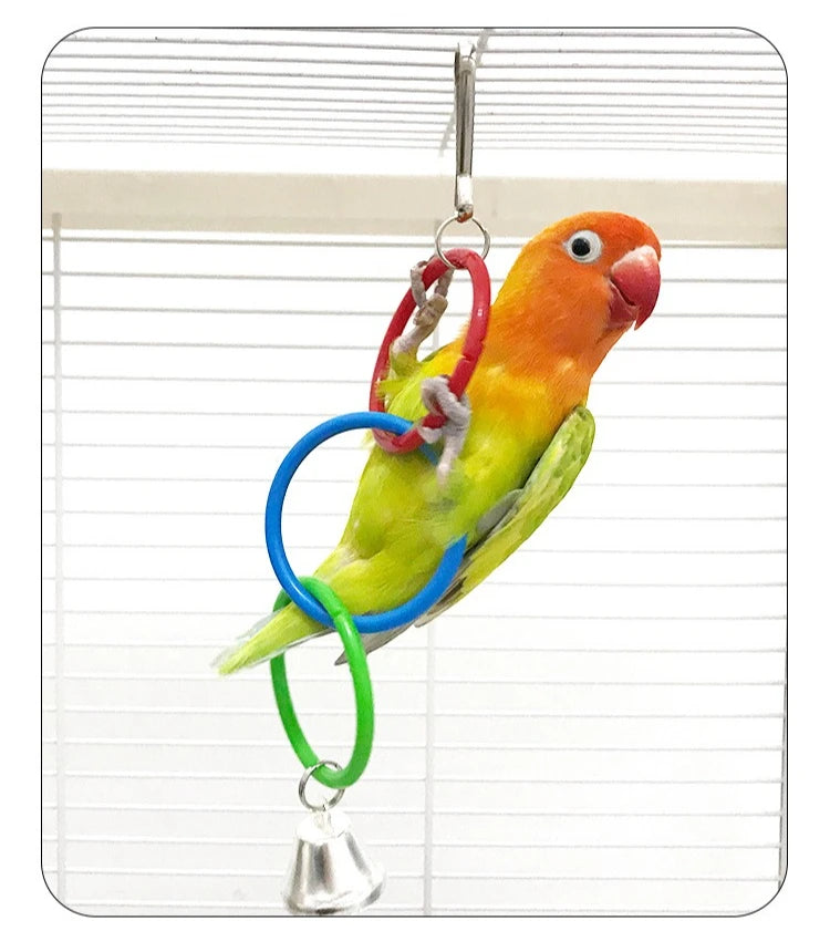 Bird plastic ring chain ring Play colorful round hook swing climbing cage toy with bell decorated parrot toy
