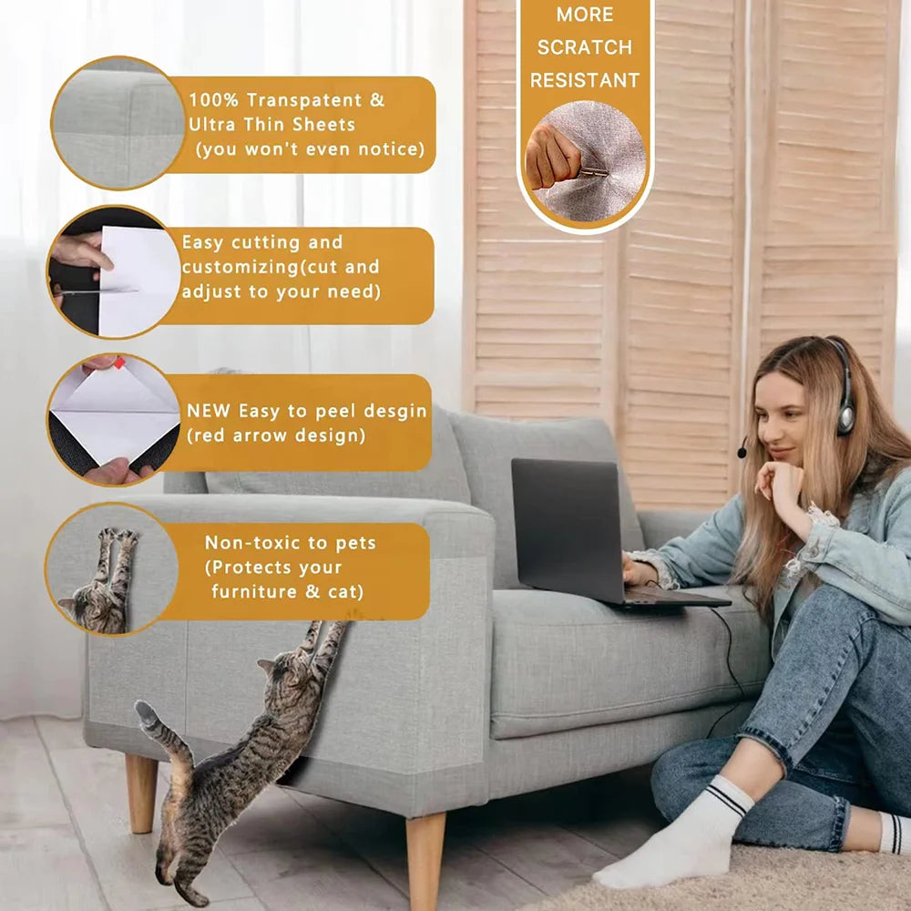 Cat sofa protector 4 pieces Anti-cat scratching furniture protector Cat furniture protector Double-sided sofa anti-scratch tape