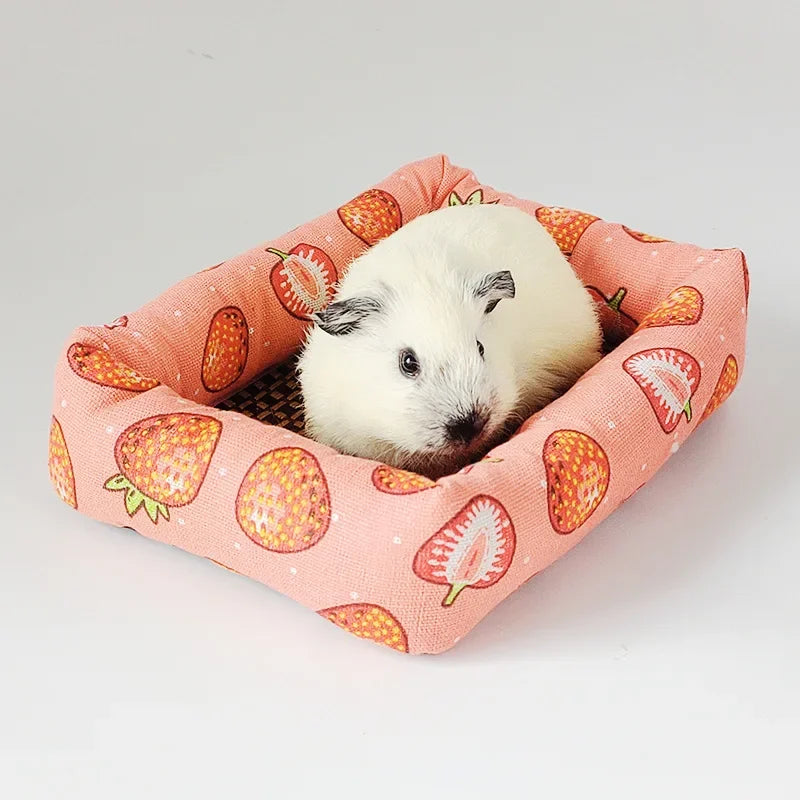 Summer Small Pets Cool Nest Puppy Kitten Rattan Mat Cute Print Pet Cooling Mat for Guinea Pig Hamster Chinchilla Small Cage