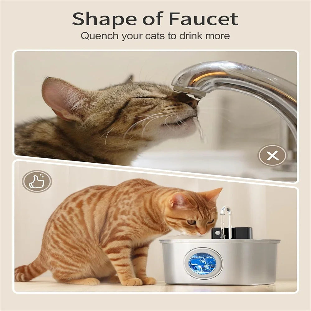 3.2L 5V USB  Recharge Cat Water Fountain Automatic Sensor Stainless Steel Cat Dog Water Fountain Multiple Pet Drinking Bowls