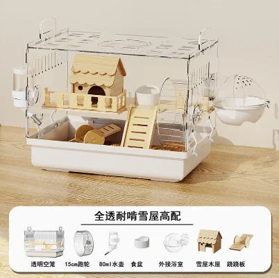 ‌Large Acrylic Hamster Cage - Transparent Luxury Villa Habitat for Golden Hamster Easy Clean Small Animal House with Accessories