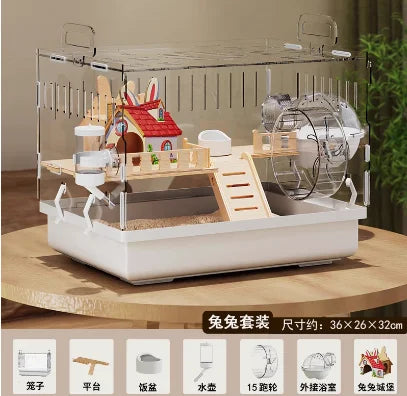 ‌Large Acrylic Hamster Cage - Transparent Luxury Villa Habitat for Golden Hamster Easy Clean Small Animal House with Accessories