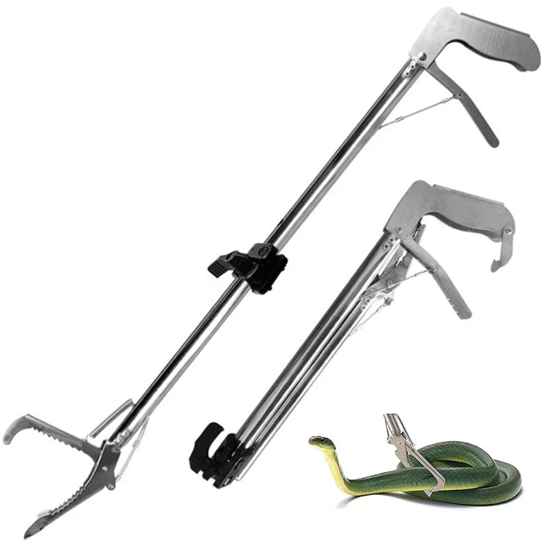 Heavy Duty Snake Tongs Reptile Grabber Stainless Steel Catcher Wide Jaw with Blunt Teeth Collapsible Design S/for M/L