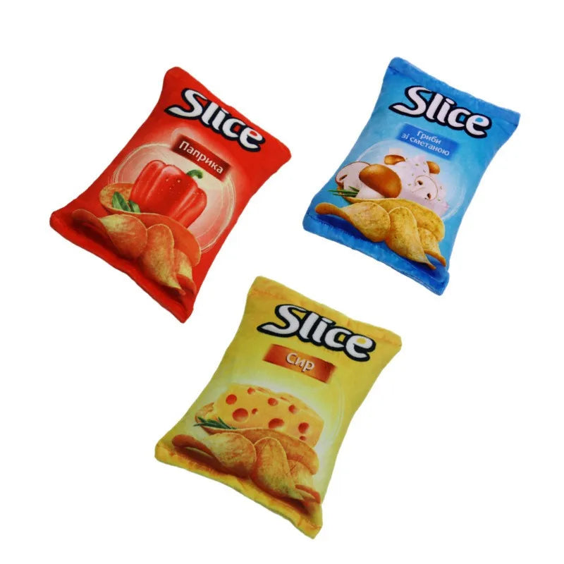 1pc Pet Chew Toy Novelty Plush Potato Chips Dogs Cats Interactive Squeaky Toy Plush Material Teething Play Toys for All Breeds