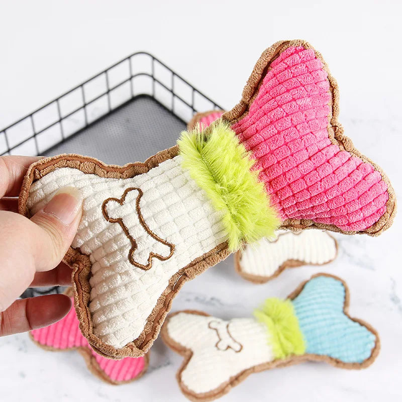 1pc Dog Squeaky Toys, Bones Plush Dogs Chew Toy for Small Medium Breed Puppy Aggressive Chewer Pets Puppy Playing Cleaning Teeth