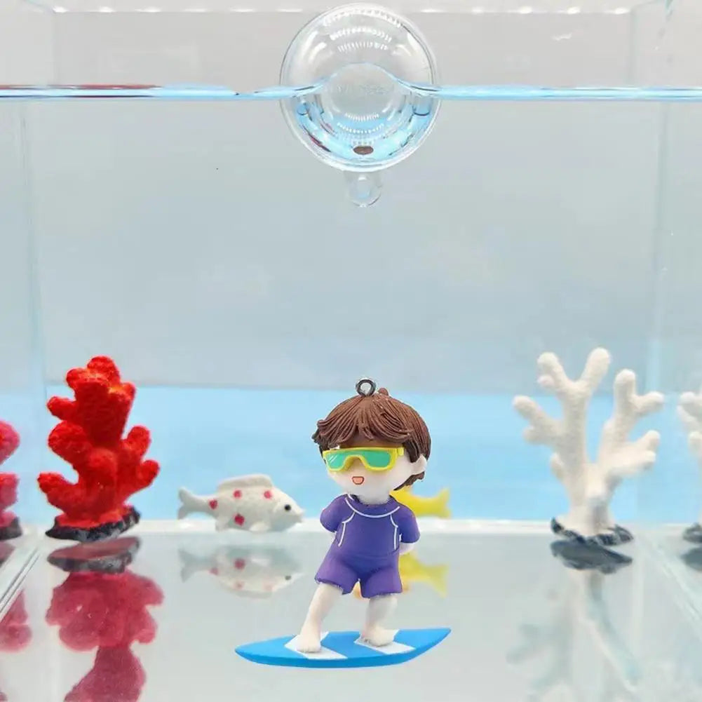Swim Effect Diver Surf Boy Whale Riding Girl Anime Figure Aquarium Landscaping Fish Tank Decoration Floatable Plastic Model