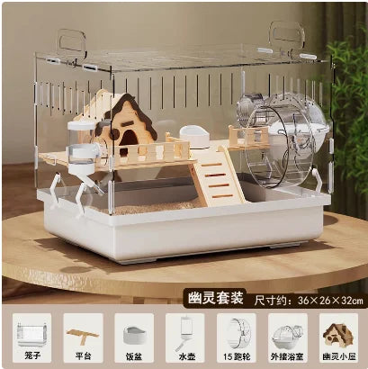 ‌Large Acrylic Hamster Cage - Transparent Luxury Villa Habitat for Golden Hamster Easy Clean Small Animal House with Accessories