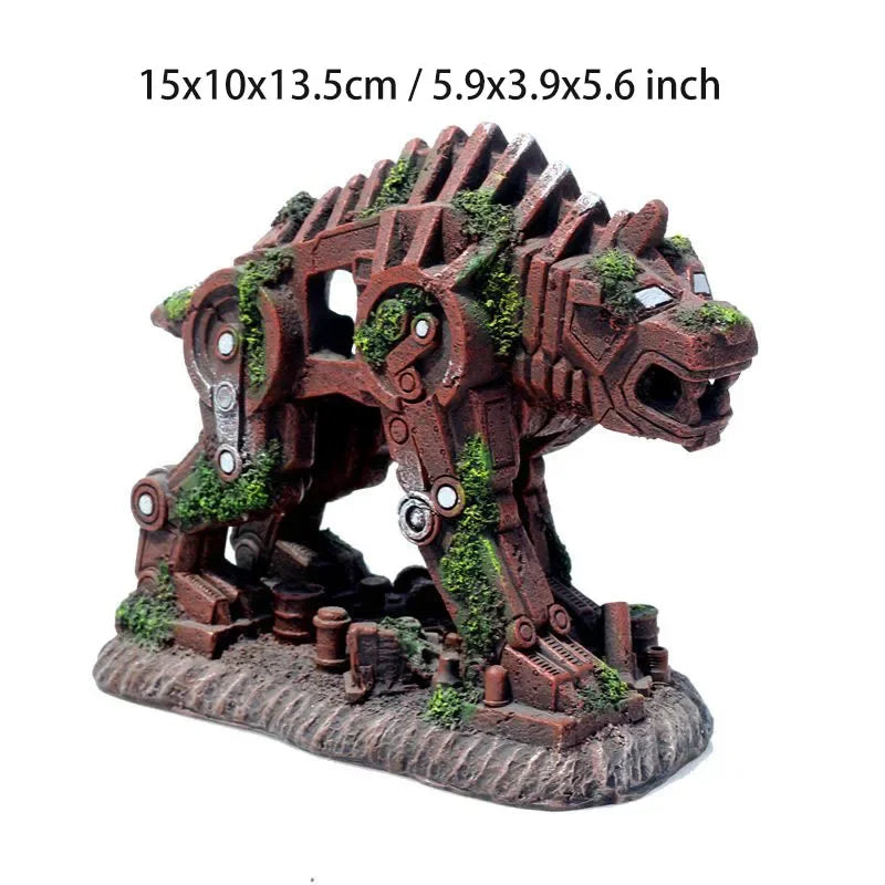 Transforming Robot Decoration Fish Tank Accessories Statue Car Dog Robot Mechanical Leopard Ornaments Aquarium Decoration Rock