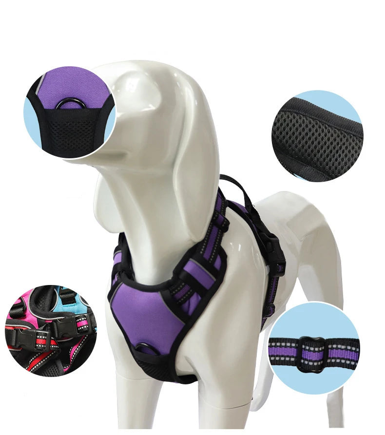 German Oak Cooling Dog Set - Escape Proof Harness Vest & Leather Collar with Anti-Chafe, Breathable for Large Dogs