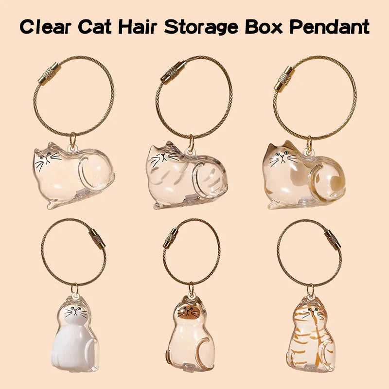 Cat Hair Storage Keychain Bottle Transparent Pet Fur Container Pendant Cute Capsule Memorial Gift for Cat Lovers Keepsake Decor