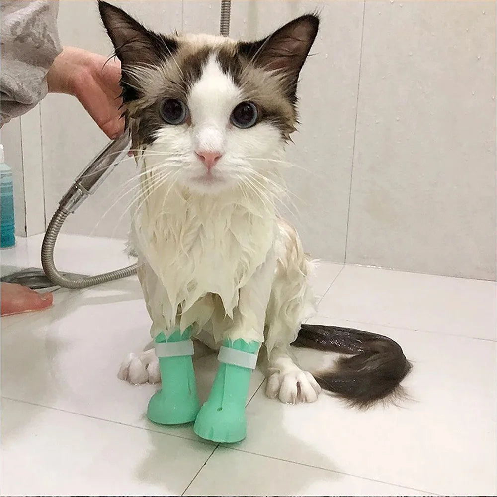 Adjustable Silicone Anti-scratch Cat Foot Shoes for Grooming Bath Washing Claw Cover Socks Cut Nails Protector Pet Grooming Tool