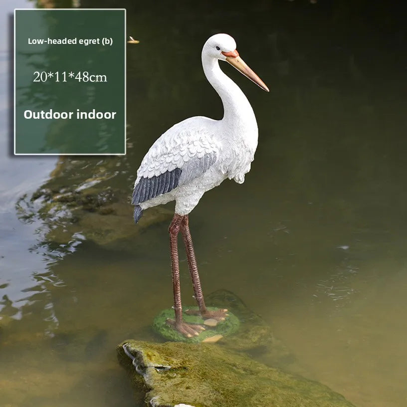 Simulated heron ornaments, outdoor garden courtyard ornaments, landscape decoration, white heron resin handicrafts