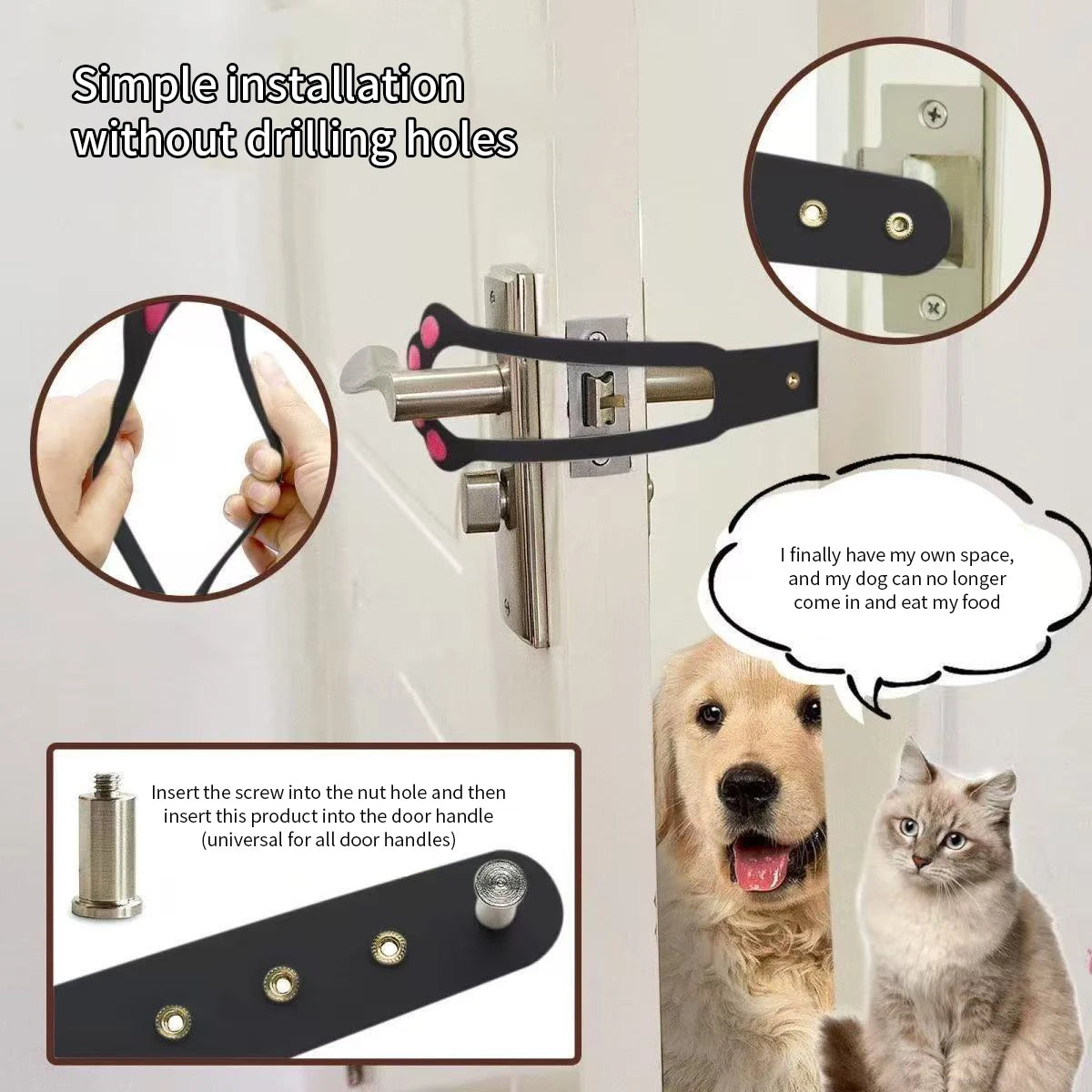Cat Door Holder Latch Adjustable Dog Door Stopper Elastic Gate Lock Flex Latch Strap Keep Dog Out From Entering Pet Gate Supply