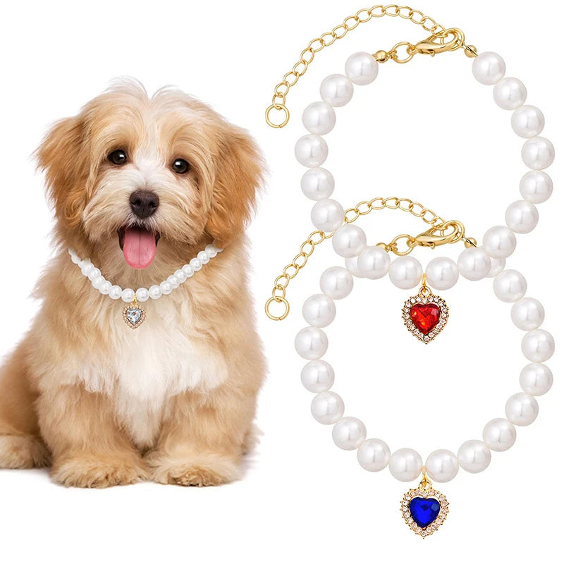 Pearl Cat Necklace Cute Cat Collar Decoration Love Crystal Cat Pendant Adjustable Kitten Necklace Fashion Pet Supplies
