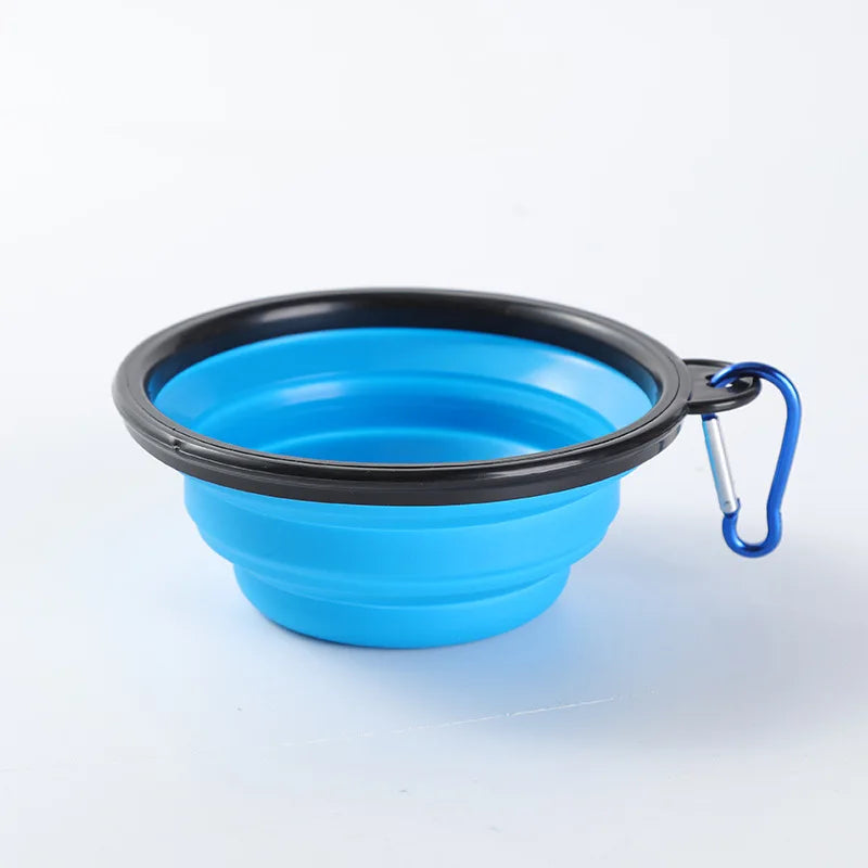 Dogs Feed Supplies Folding Silicone Bowl Portable Puppy Water Container with Carabiner Folding Cats Bowl Travel Pets Accessories