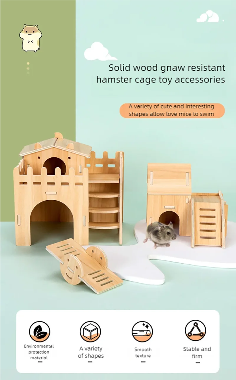 Hamster Sleeping Wooden House Hamster Cage Golden Bear Cage Single Floor Villa Supplies