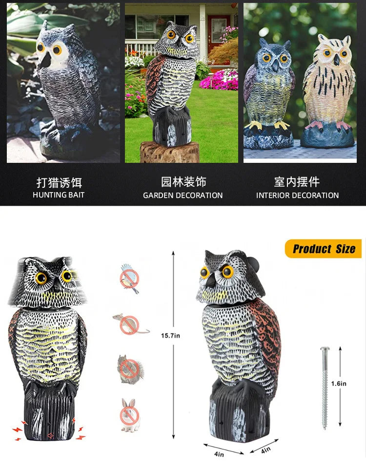 Simulated owl outdoor gardening bird-scaring and rat-repelling decorative item, a shaking animal resin owl handicraft