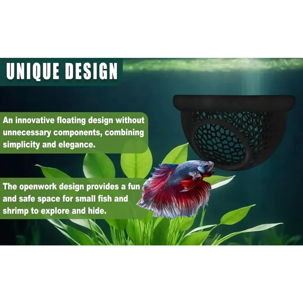 3-in-1 Aqaurium Floating Cave Fish Shrimp Hideout Shelter Hammock Feeding Ring & Resting Spot for Betta Small Aquatic Pets