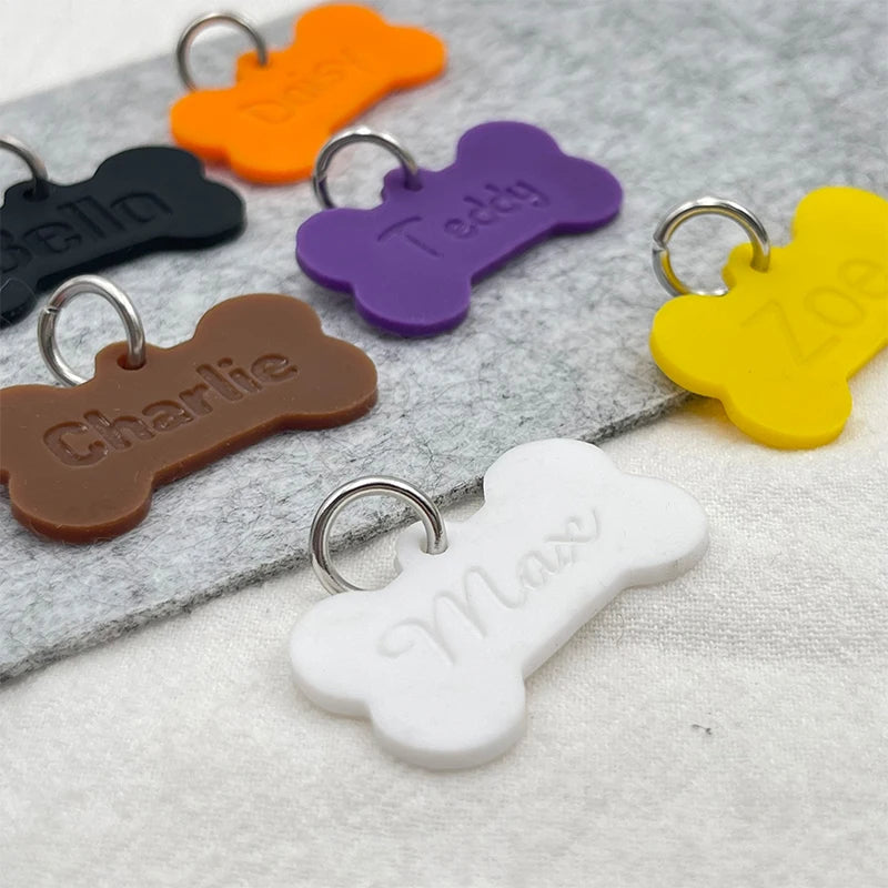 2024 Silicone bone shape Pet Anti-lost ID Tag Personalized Dog Collar Tag Engraved Name Custom Pendant Puppy Collars Accessories