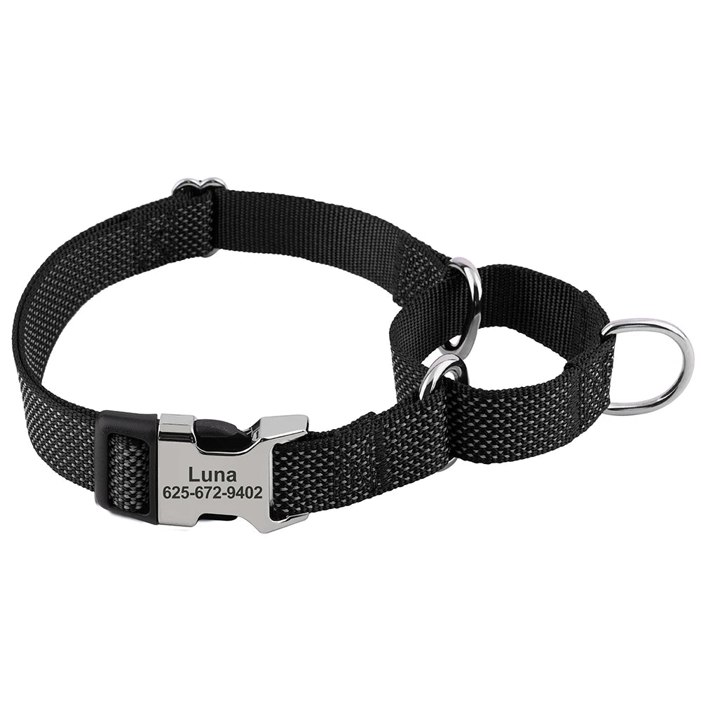 Custom Dog Martingale Collar Nylon Reflective Dog Collars With Engraving Metal Buckle Adjustable For Dogs Prevent Slipping Out