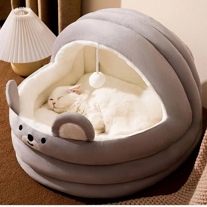 2-in-1 Thermal Cat Cave & Outdoor Condo -  Removable Mat with Waterproof Base | All-Weather Shelter for Cats